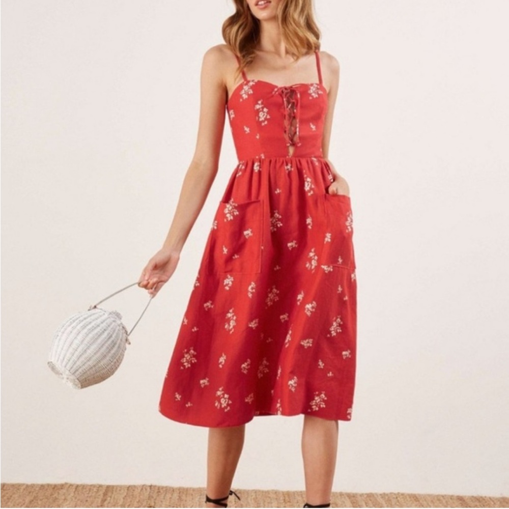 Reformation Red Floral Midi Dress